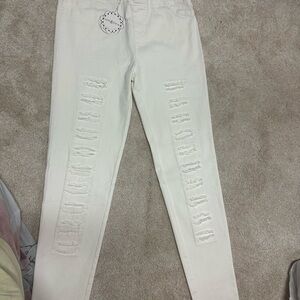 Umgee White Skinny Pants with Textured Detailing